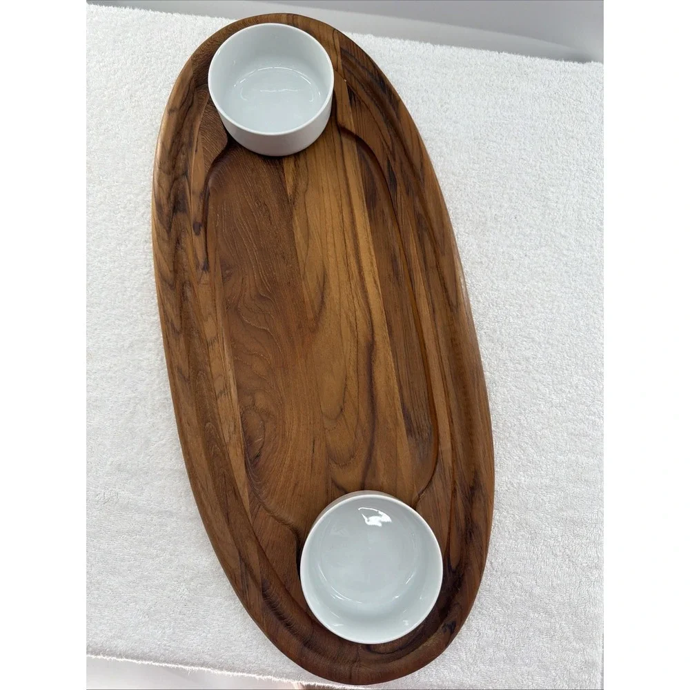 DANSK DESIGNS DENMARK TEAK PLATTER , OVAL 22 x 10 VTG with Two Matching bowls